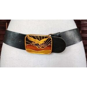 Harmony Metal Solid Brass Belt Buckle Souring Eagle Full Grain Steerhide Leather